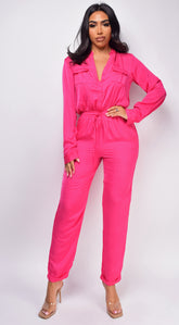 Tamara Fuchsia Pink Satin Jumpsuit